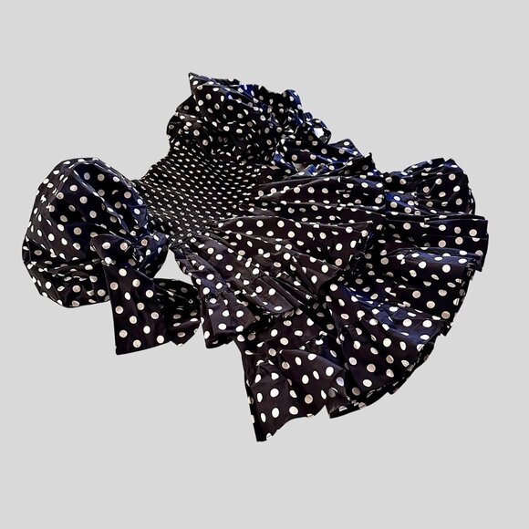 Black and White Polka Dot Dress with Puff Sleeves - Picture 3 of 3